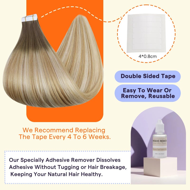 Fshine Full Shine Tape Hair Extensions Human Hair 16 Inch 50 Grams Tape in Hair Extensions Double Sided Color 6 Fading to 27 Honey Blonde Highlight 60 Blonde Seamless Skin Weft Extensions 20PCS Add Volume - Image 4